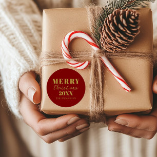 Modern Merry Christmas Red Gold Holiday Packaging Classic Round Sticker