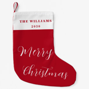 Modern Merry Christmas Red Minimal Script Small Christmas Stocking