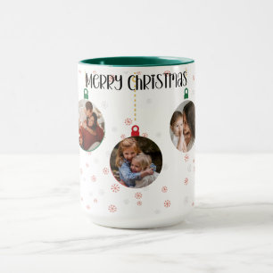 Modern Merry Christmas Red Ornament Holiday Photo Mug