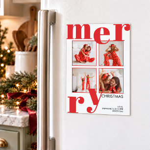 Modern Merry Christmas Red Photo Collage