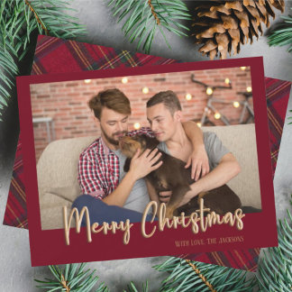 Modern Merry Christmas Red Plaid Holiday Photo