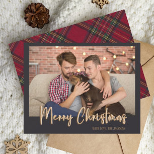 Modern Merry Christmas Red Plaid Holiday Photo Card