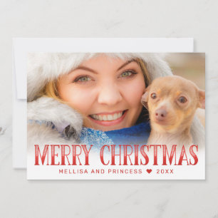 Modern Merry Christmas Red Script Photo Holiday