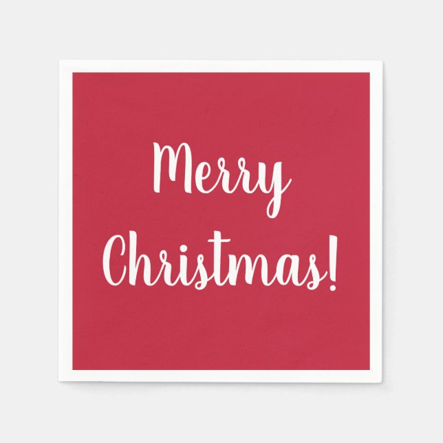 Modern Merry Christmas Red & White Typography Napkin (Front)