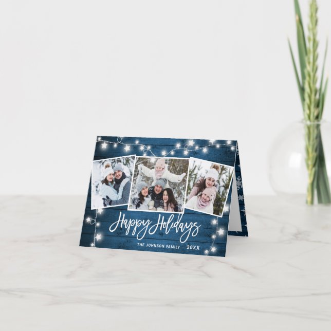 Modern Merry Christmas Rustic 3 PHOTO Greeting Holiday Card (Front)