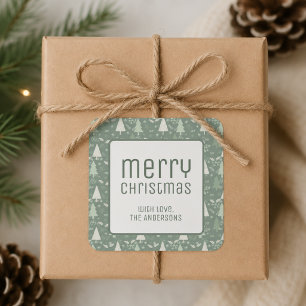 Modern Merry Christmas Sage Green Holiday Square Sticker
