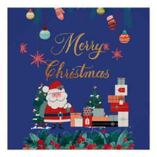 Modern merry christmas- santa claus & gift holiday poster
