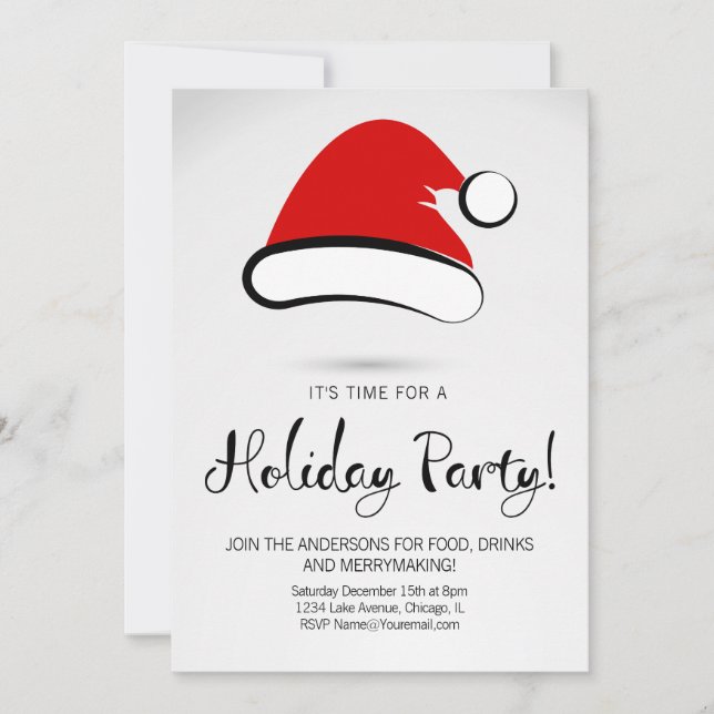 Modern Merry Christmas Santa Hat Holiday Card (Front)