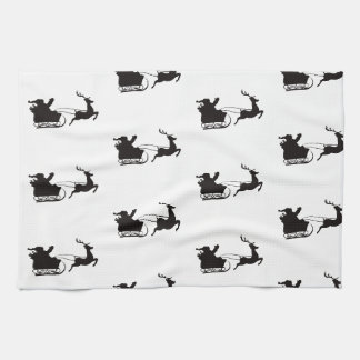 Modern Merry Christmas Santa Sleigh and Reindeer Tea Towel
