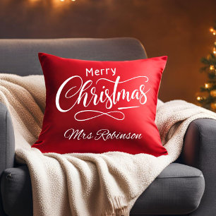Modern Merry Christmas Script Custom Name Cushion