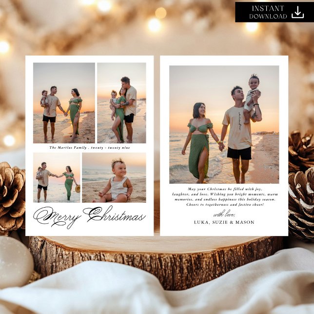 Modern Merry Christmas Script Family Photo Holiday Card (Creator Uploaded)