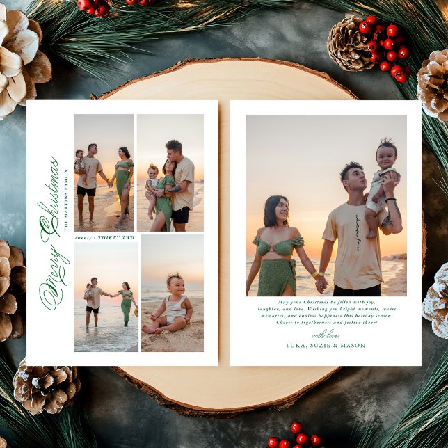 Modern Merry Christmas Script Family Photo  Holiday Card (Creator Uploaded)
