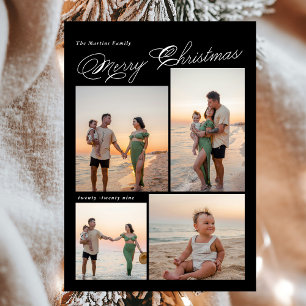 Modern Merry Christmas Script Family Photo Holiday Card