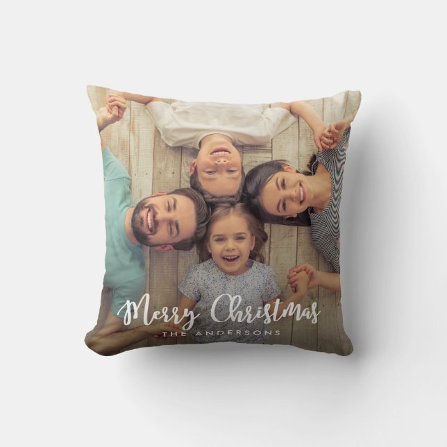 Modern Merry Christmas Script | Holiday Photo Cushion (Front)