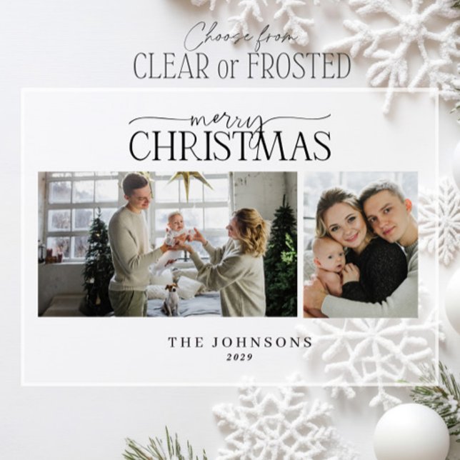 Modern Merry Christmas Script Photo Holiday Acrylic Invitations (Creator Uploaded)