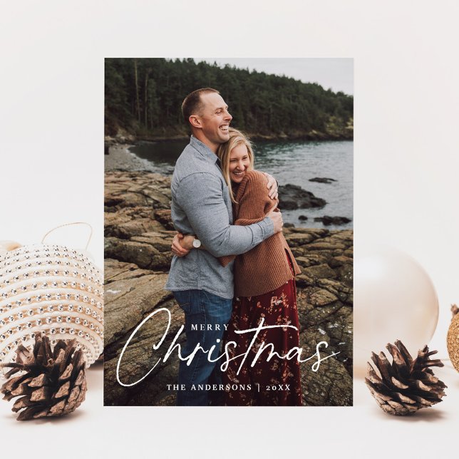Modern Merry Christmas Script Photo Holiday Card (Creator Uploaded)