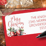 Modern Merry Christmas Script Red Bow Return Address Label<br><div class="desc">Christmas holiday season return address labels featuring modern, chic calligraphy script typography for the greeting MERRY CHRISTMAS accented with a watercolor red bow and holly. ASSISTANCE: For help with design modification or personalisation, resizing, transferring the design to another product or if you would like coordinating items, contact the designer BEFORE...</div>