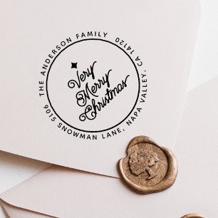 Modern Merry Christmas Script Round Return Address Self-inking Stamp