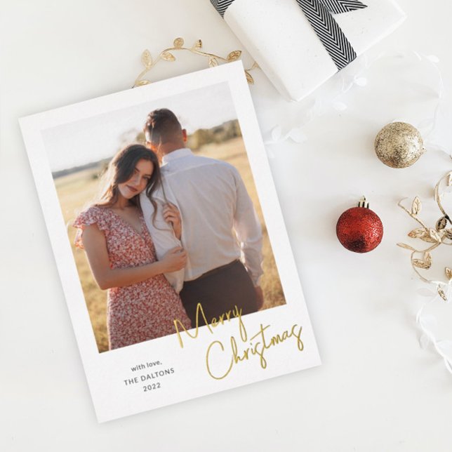 Modern Merry Christmas Script Simple Photo Foil Holiday Card (Creator Uploaded)