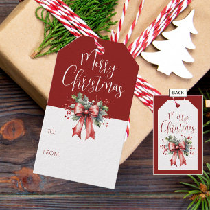 Modern Merry Christmas Script TO FROM Holly Gift Tags