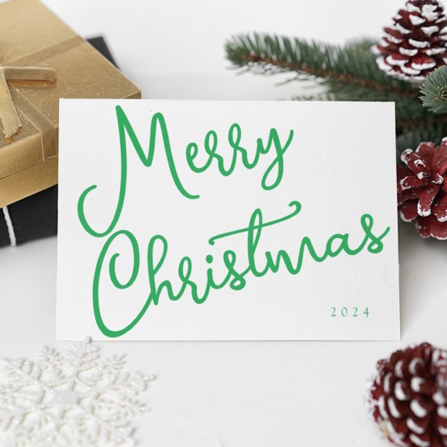 Modern Merry Christmas Script Typography No Photo Card (Creator Uploaded)