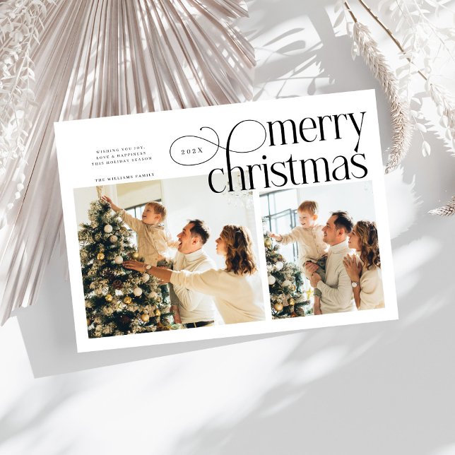 Modern Merry Christmas simple 2 photos family  Holiday Card (Creator Uploaded)