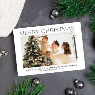 Modern Merry Christmas simple 4 photos family  Holiday Card