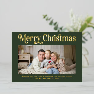 Modern Merry Christmas simple one photo family Foil Holiday Card