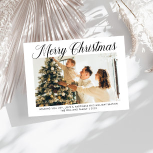Modern Merry Christmas simple Script Photo family Holiday Card