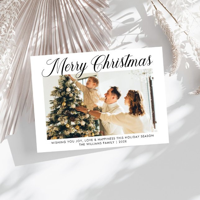 Modern Merry Christmas simple Script Photo family  Holiday Card (Creator Uploaded)