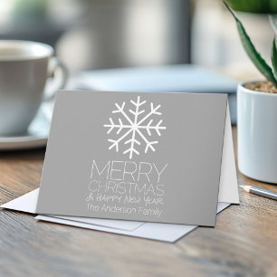 Modern Merry Christmas Snowflake - silver grey Holiday Card