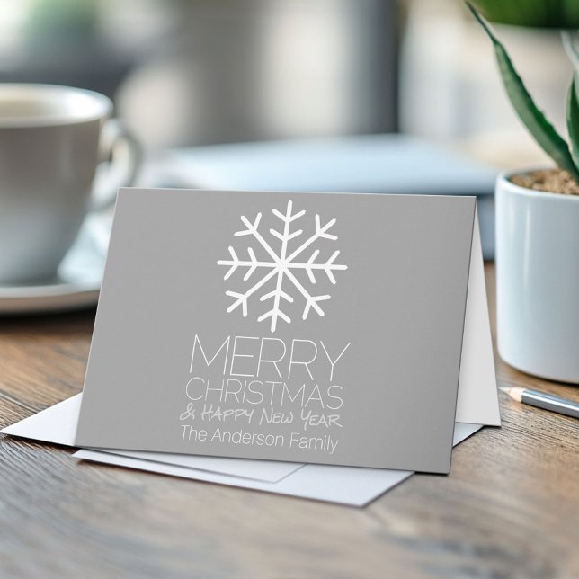 Modern Merry Christmas Snowflake - silver grey Holiday Card (Custom Greeting Card)