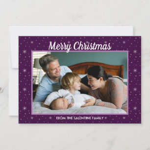 Modern Merry Christmas Snowflakes Custom Photo Holiday Card