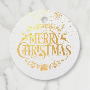 Modern Merry Christmas Snowflakes Gold Favour Tags