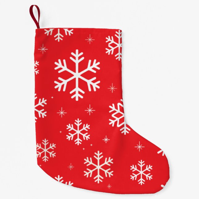 Modern Merry Christmas Snowflakes Pattern Green  Small Christmas Stocking (Front)