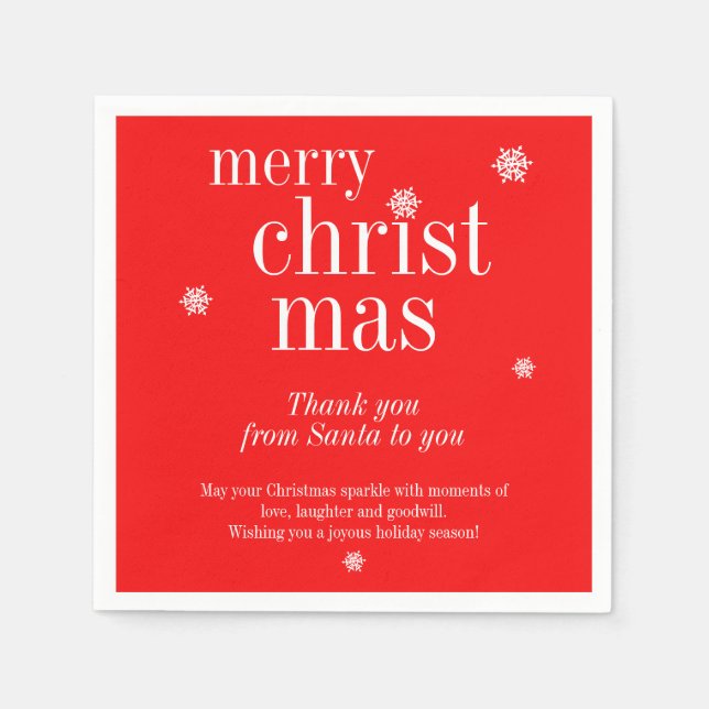 Modern Merry Christmas thank you from santa to you Napkin (Front)