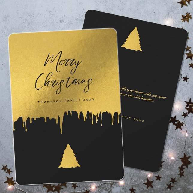 Modern Merry Christmas Tree Black & Gold Non Photo Holiday Card (Creator Uploaded)