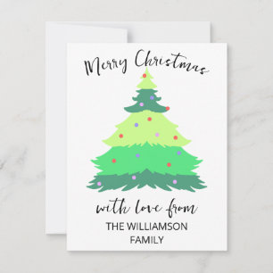 Modern Merry Christmas Tree Family Name Holiday Card