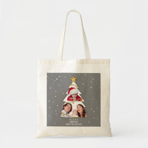 Modern Merry Christmas Tree Photo Collage Grey Tote Bag