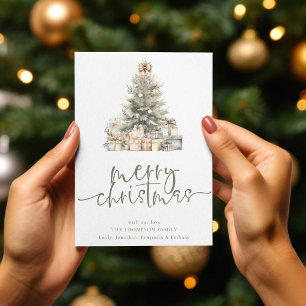 Modern Merry Christmas Tree Sage Script Holiday Card