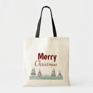 Modern Merry Christmas Tree Snow Scenery Tote Bag