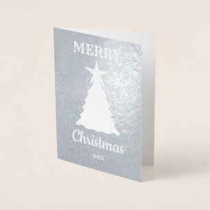Modern Merry Christmas Tree Star Holiday Foil Card