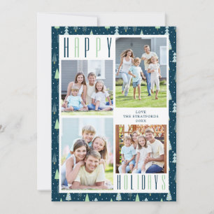 Modern MERRY CHRISTMAS Trees 4 Photos Blue Green Holiday Card