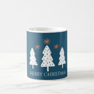 Modern Merry Christmas Trees and Stars Blue Mug