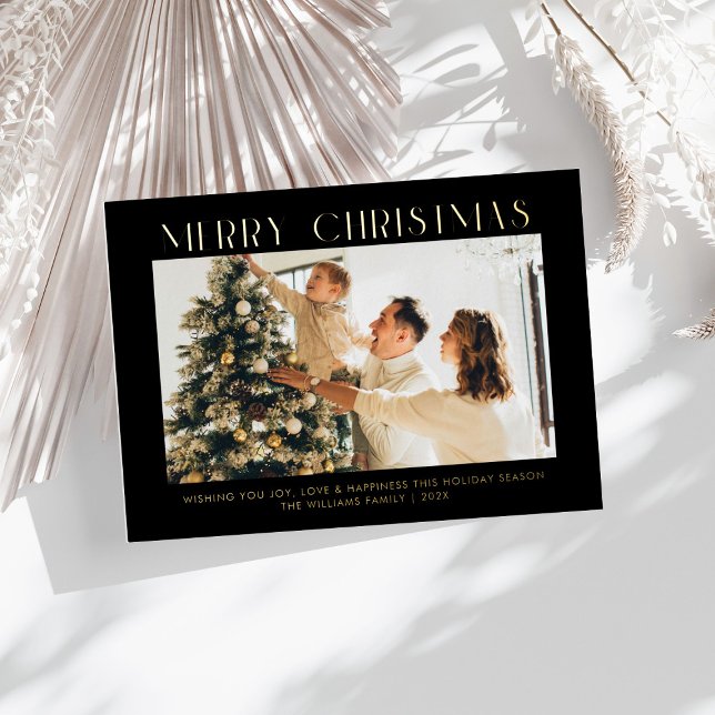 Modern Merry Christmas Trendy one photo family  Foil Holiday Card (Creator Uploaded)