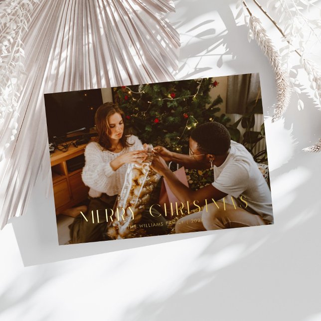 Modern Merry Christmas Trendy one photo family  Foil Holiday Card (Creator Uploaded)