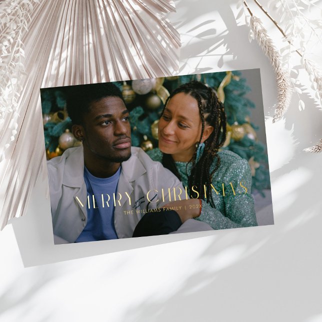 Modern Merry Christmas Trendy one photo family  Foil Holiday Card (Creator Uploaded)