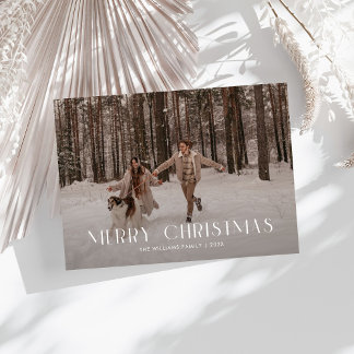 Modern Merry Christmas Trendy one photo family  Holiday Card