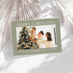 Modern Merry Christmas Trendy one photo family Holiday Card
