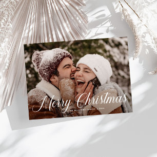 Modern Merry Christmas Trendy one photo family  Holiday Card